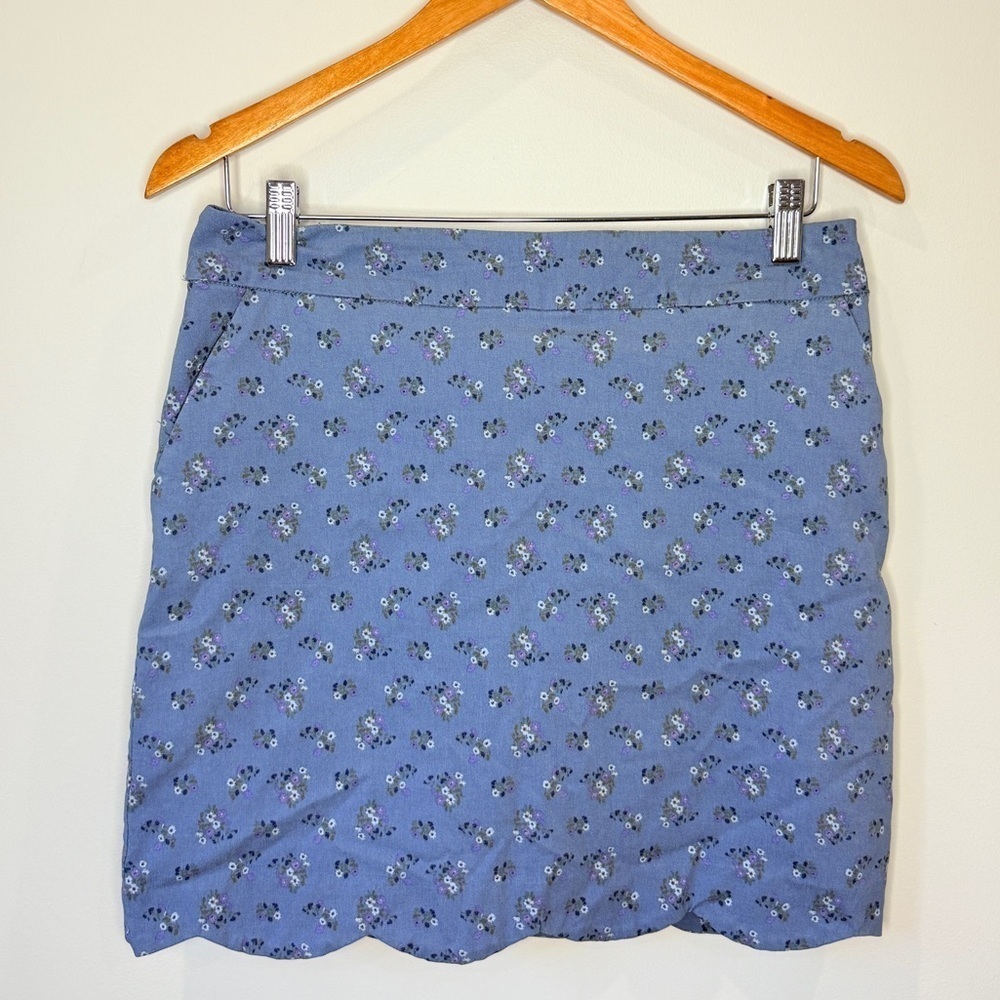 Tribal Floral Blue Midi Skirt with Pockets, Shorts Underneath (6)